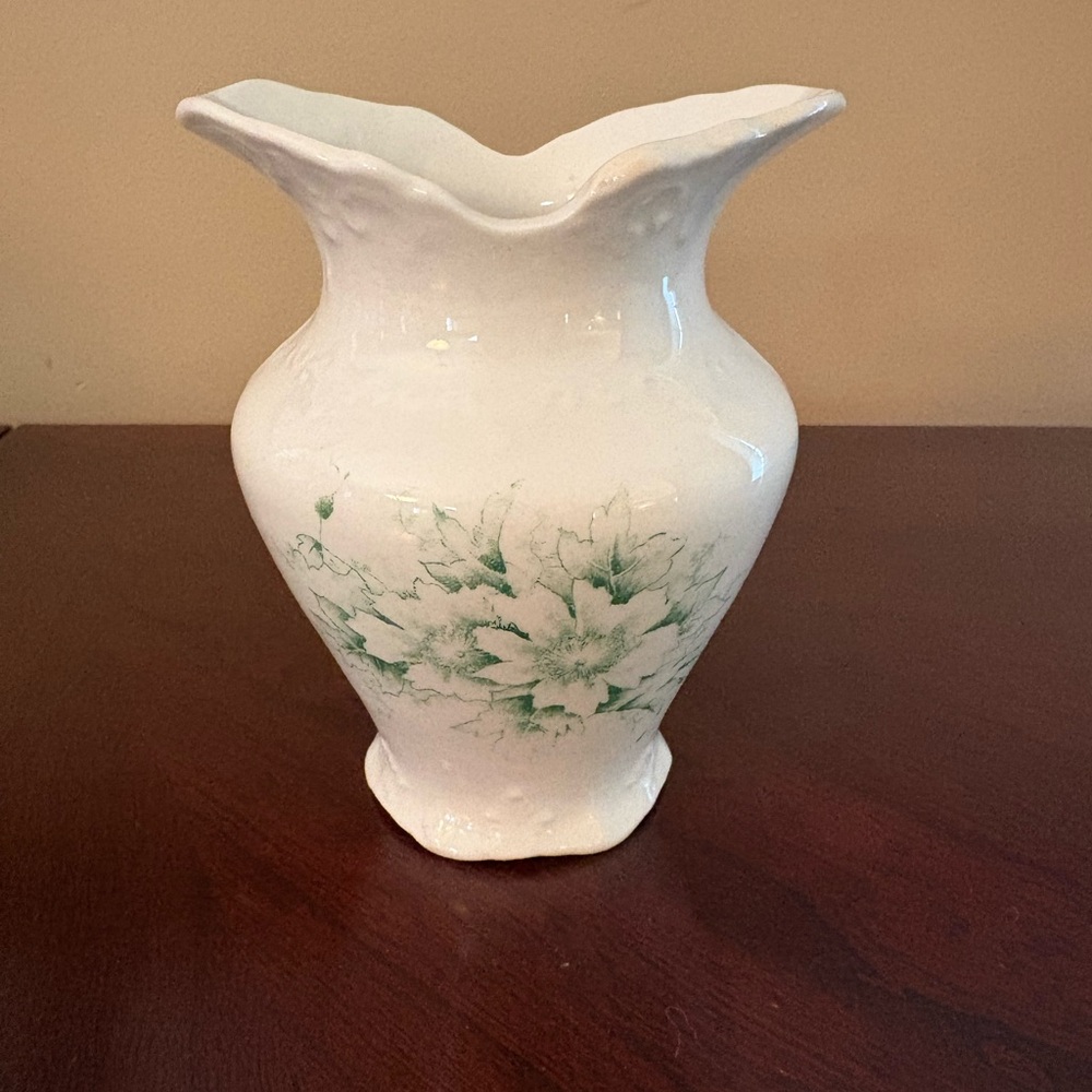 White and Green Semi Porcelain Floral Vase